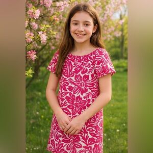 J Crew Crewcuts Girls' Ruffle Neck Dress in Tropical Floral Linen Blend‎ Size 14